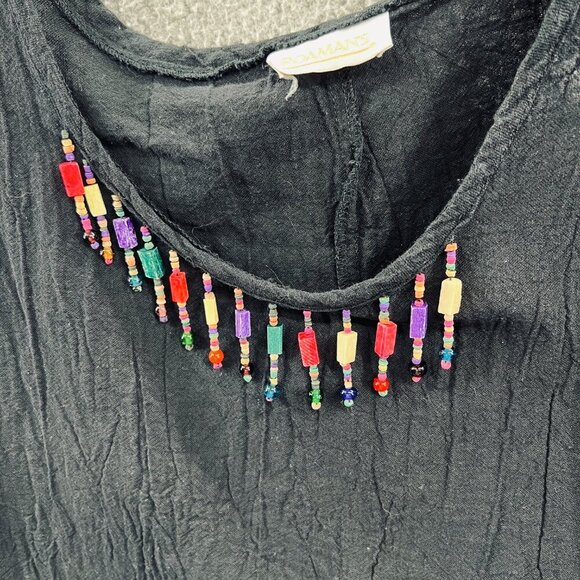 Roamans Women Top Large Black 100% Cotton Pullover Short Sleeveless Beaded Shirt - Picture 3 of 7